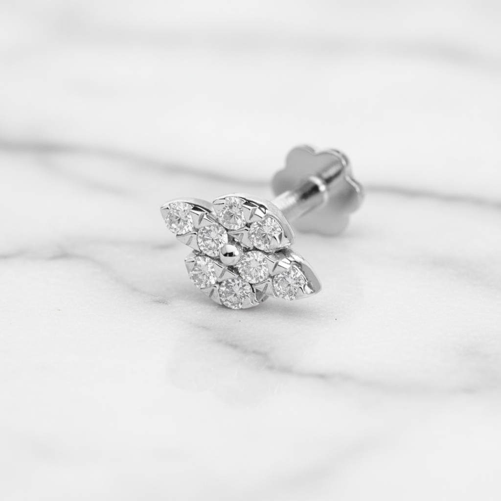 עגיל פירסינג שירז זהב 14 קראט משובץ יהלומים טבעים