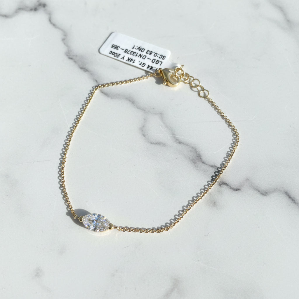 צמיד זהב 14 קראט עינת עם יהלום מעבדה מרכזי