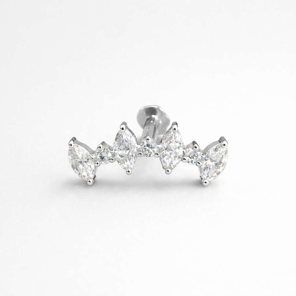 עגיל פירסינג בת אל זהב 14 קראט עם יהלומי מעבדה