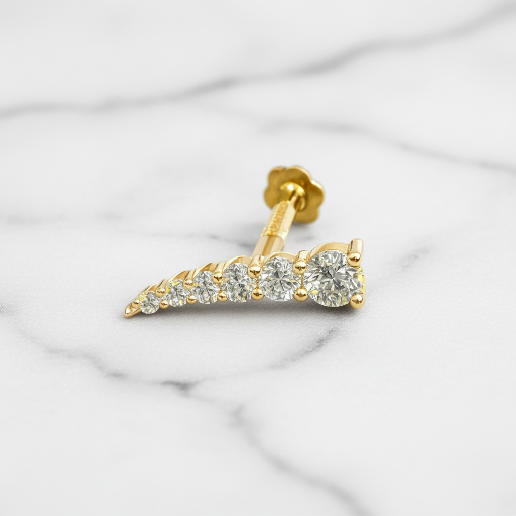 עגיל פירסינג ריטה זהב 14 קראט עם יהלומי מעבדה